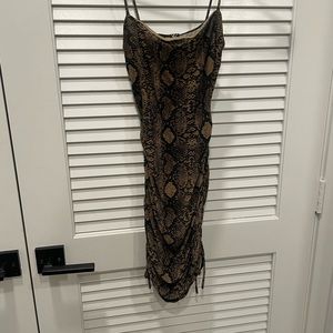 WINDSOR Snakeskin Print Ruched Tie Mini Dress Size XS